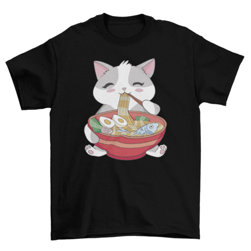 Cat animal eating ramen t-shirt - Big J's Showstoppin' Store